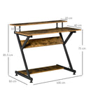 Rustic Brown Compact Computer Desk with Storage & Monitor Stand