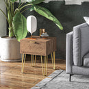 Modern Wooden Nightstand with Gold Metal Legs, White