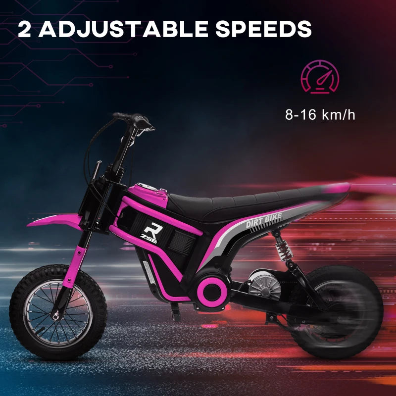 Pink Electric Motorbike with Music & Horn, 12" Tyres, 16km/h Speed