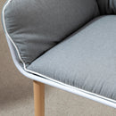 Grey and White Piped Accent Chair with Thick Padding and Wood Legs