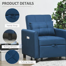 Blue Convertible Sleeper Chair with Adjustable Backrest and Side Pockets