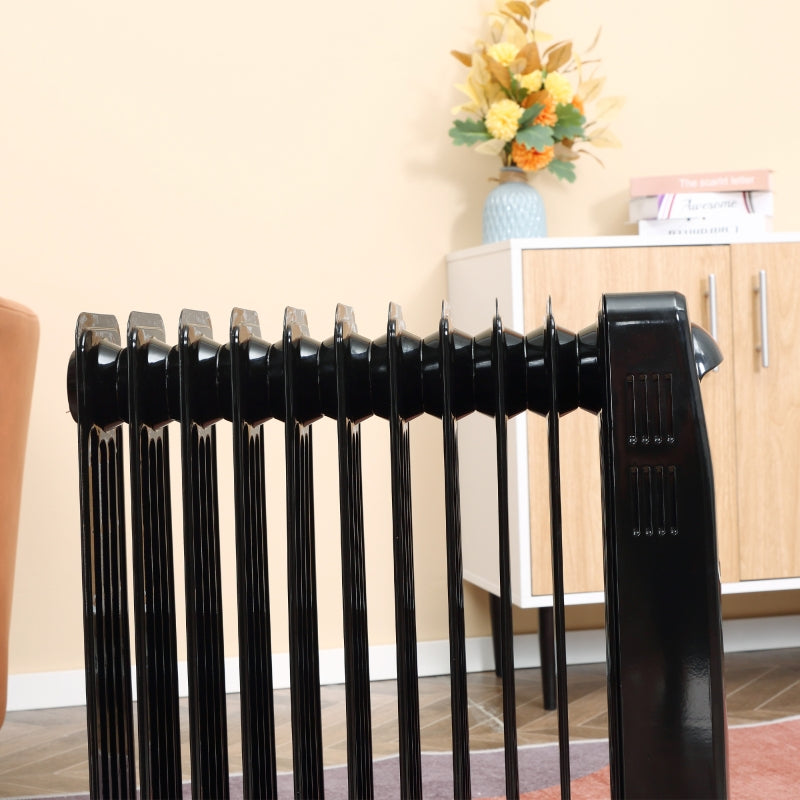 Black 2500W Digital Oil Filled Radiator with Timer & Remote