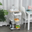 4-Basket Rolling Kitchen Cart with Side Racks, Natural and White