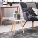 White Carved Floral Round Coffee Table with Tray Top and Wood Legs