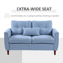 Light Blue Fabric Loveseat with Wooden Legs - 2 Seat Sofa