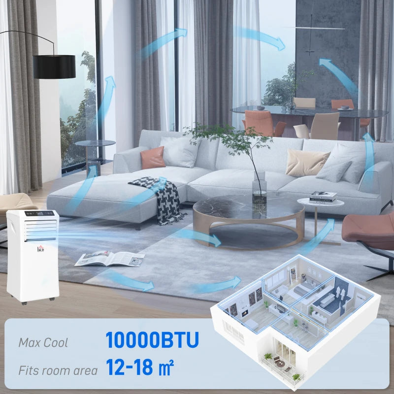 Portable 10000 BTU Air Conditioner - White, 3-in-1 Unit with Remote Control