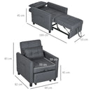 Grey Convertible Sleeper Chair with Adjustable Backrest and Side Pockets