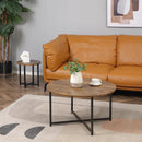 Rustic Brown Metal Frame Round Coffee Table Set - Industrial Side Tables for Living Room