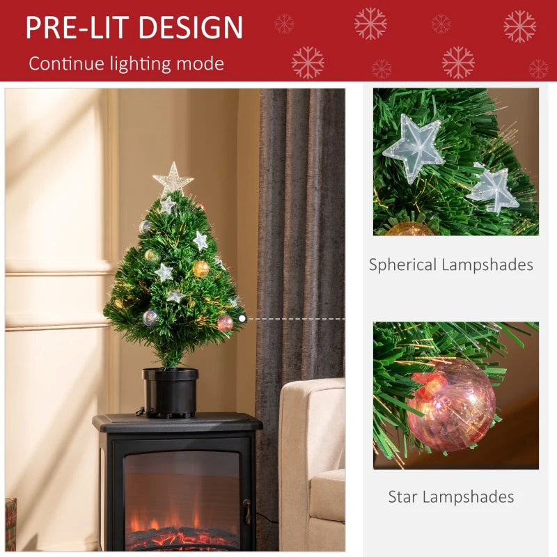 2FT Pre-lit Multicoloured Fibre Optic Christmas Tree with LED Lights - Green