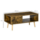 Rustic Brown Coffee Table with Open Storage Shelves and Solid Wood Legs