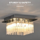 Crystal Raindrop Flush Mount Ceiling Light, Square Pendant Lamp, Silver, 32x20 cm