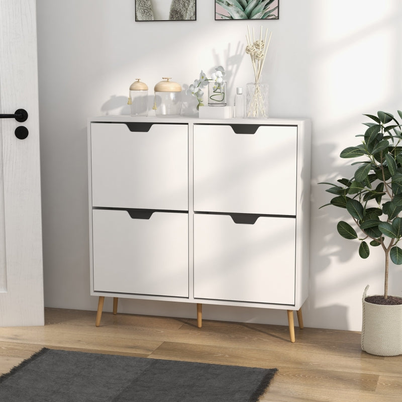 White Shoe Storage Cabinet with 4 Flip Drawers - Organize 16 Pairs of Shoes