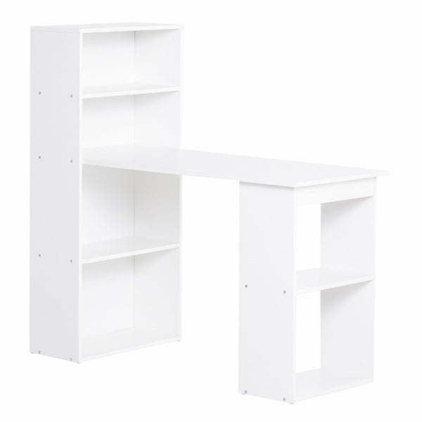 White 120cm Computer Desk with Bookshelf and 6 Shelves
