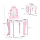 Kids Pink Dressing Table Set with Mirror, Stool, Drawer - Cute Patterns, Ages 3-6