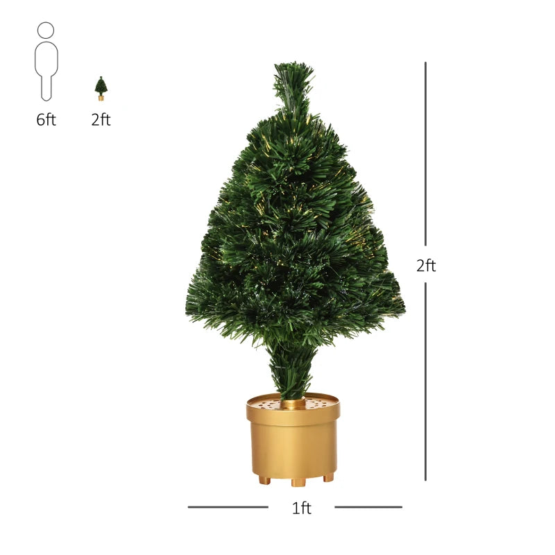 2FT Pre-Lit Fiber Optic Christmas Tree with Multi-Color LED Lights, Green