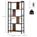 4-Tier Brown Black Industrial Bookshelf for Living Room Office