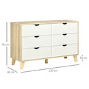 6-Drawer White and Light Brown Bedroom Dresser with Wood Legs