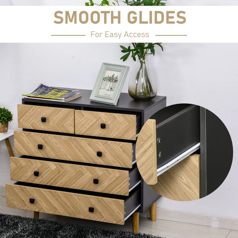 5-Drawer Grey Storage Cabinet with Metal Handles