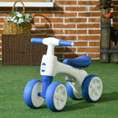 Blue Toddler Balance Bike, Anti-Slip Handlebars, 4 Wheels, No Pedal - Ages 18-36 Months