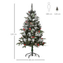 4FT Snow Dipped Christmas Pencil Tree - Red Berries & White Pinecones