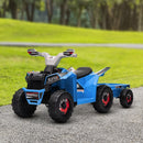 Blue 6V Quad Bike with Back Trailer for Toddlers 18-36 Months