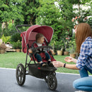 Red Foldable 3-Wheel Baby Stroller with Canopy and Storage Basket