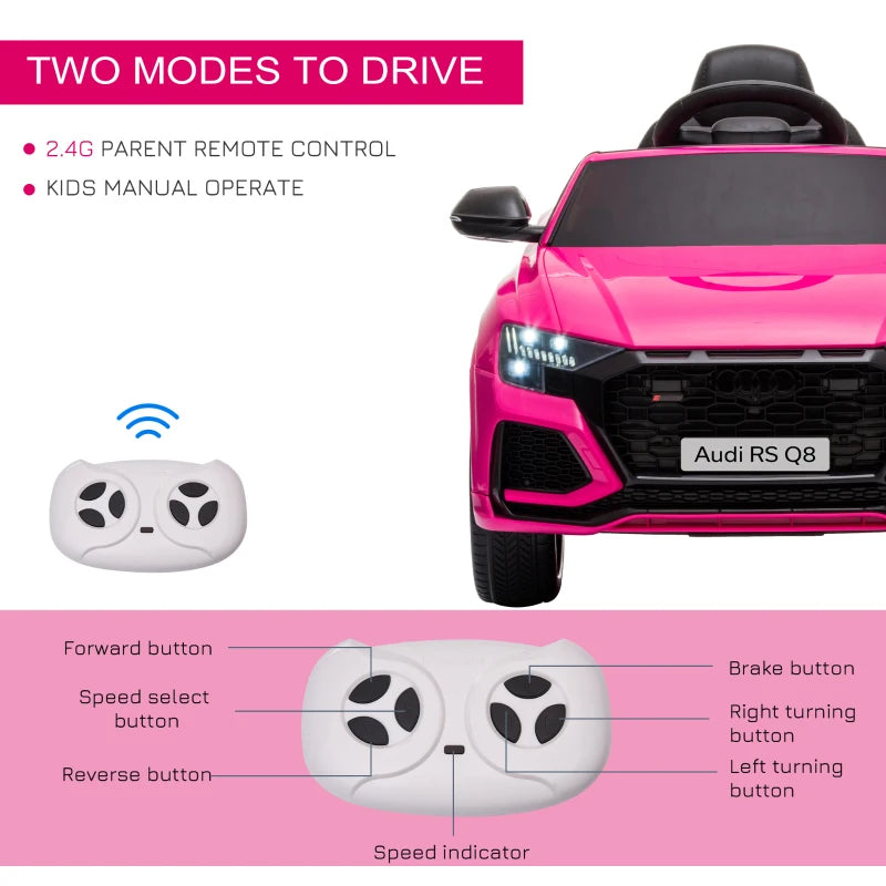 6V Pink Audi RS Q8 Kids Electric Ride-On Car with Remote Control