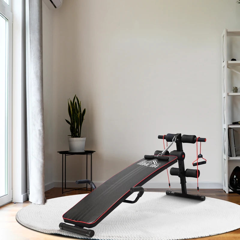 Black Adjustable Sit Up Bench with Thigh Support for Home Gym