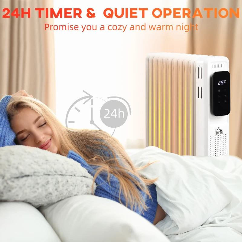 White 2000W Oil Filled Radiator Heater with Timer & Remote Control