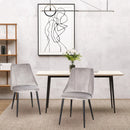 Grey Velvet Upholstered Dining Chairs Set of 2 with Metal Legs