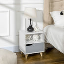 Modern White and Grey Bedside Table with Drawer and Shelf