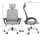 Grey Mesh Office Chair with Headrest, Lumbar Support & Armrest