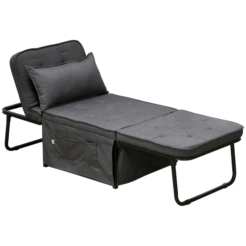 Charcoal Grey Fabric Sleeper Chair with Adjustable Backrest and Side Pockets
