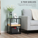 Black Glass 3-Tier Side Table with Storage Shelves