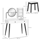 White Vanity Dressing Table Set with Mirror, Stool, and Storage