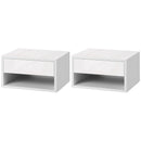 White Wall Mounted Bedside Table with Drawer and Shelf, 37 x 32 x 21cm