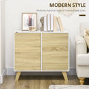 White and Oak Modern Storage Cupboard with Push-to-Open Doors