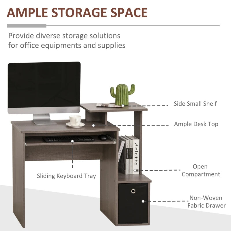 Grey Computer Desk with Sliding Keyboard Tray and Storage Drawer