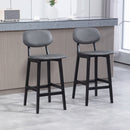 Dark Grey Faux Leather Bar Stools Set of 2 with Backs and Wooden Legs
