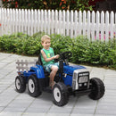 Blue Ride-On Tractor with Detachable Trailer, Remote Control & Music