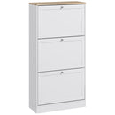White Slim Shoe Cabinet with 3 Flip Drawers - 18 Pair Storage