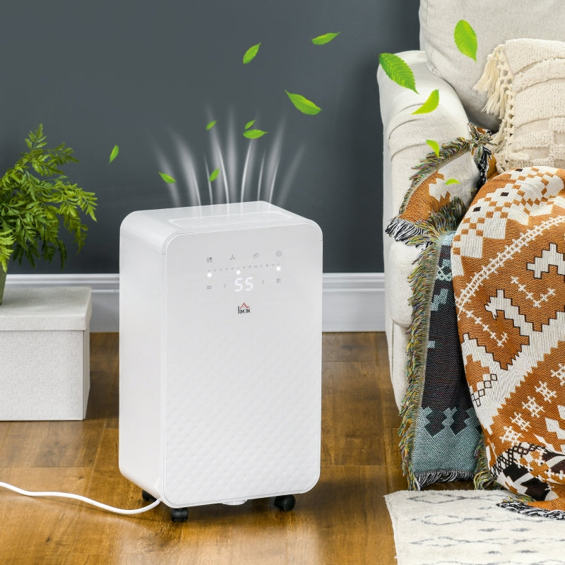 White Portable Dehumidifier with Air Purifier, 24H Timer, 5 Modes, 12L/Day