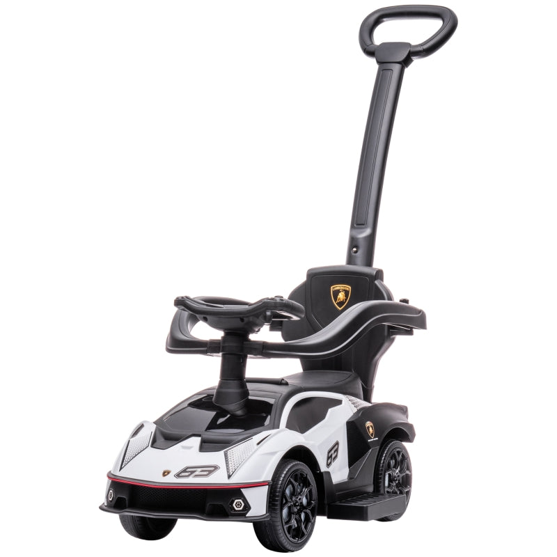 White Toddler Push Car with Parent Handle and Steering Wheel