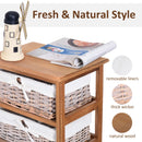 5-Drawer Wicker Basket Storage Unit - Natural Wood Finish