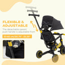 Yellow 3-in-1 Kids Tricycle with Parent Handle