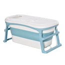 Blue Folding Baby Bath Tub for Toddlers Kids with Non-Slip Pads - Portable & Top Cover - 1-12 Years