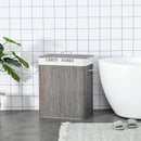 Grey 2-Section Collapsible Laundry Basket with Lid and Handles