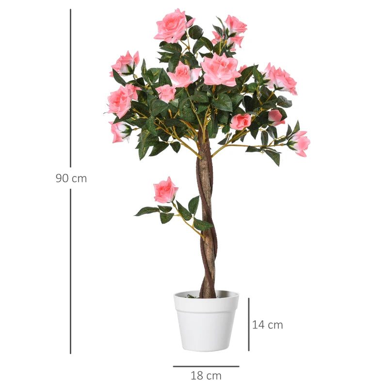 Set of 2 Pink Rose Artificial Plants in Pot, Indoor Outdoor Decor, 90cm