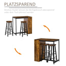 Rustic Brown 3-Piece Industrial Bar Table Set with Storage Shelf