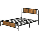 Rustic Brown Double Bed Frame with Industrial Wood Headboard and Underbed Storage